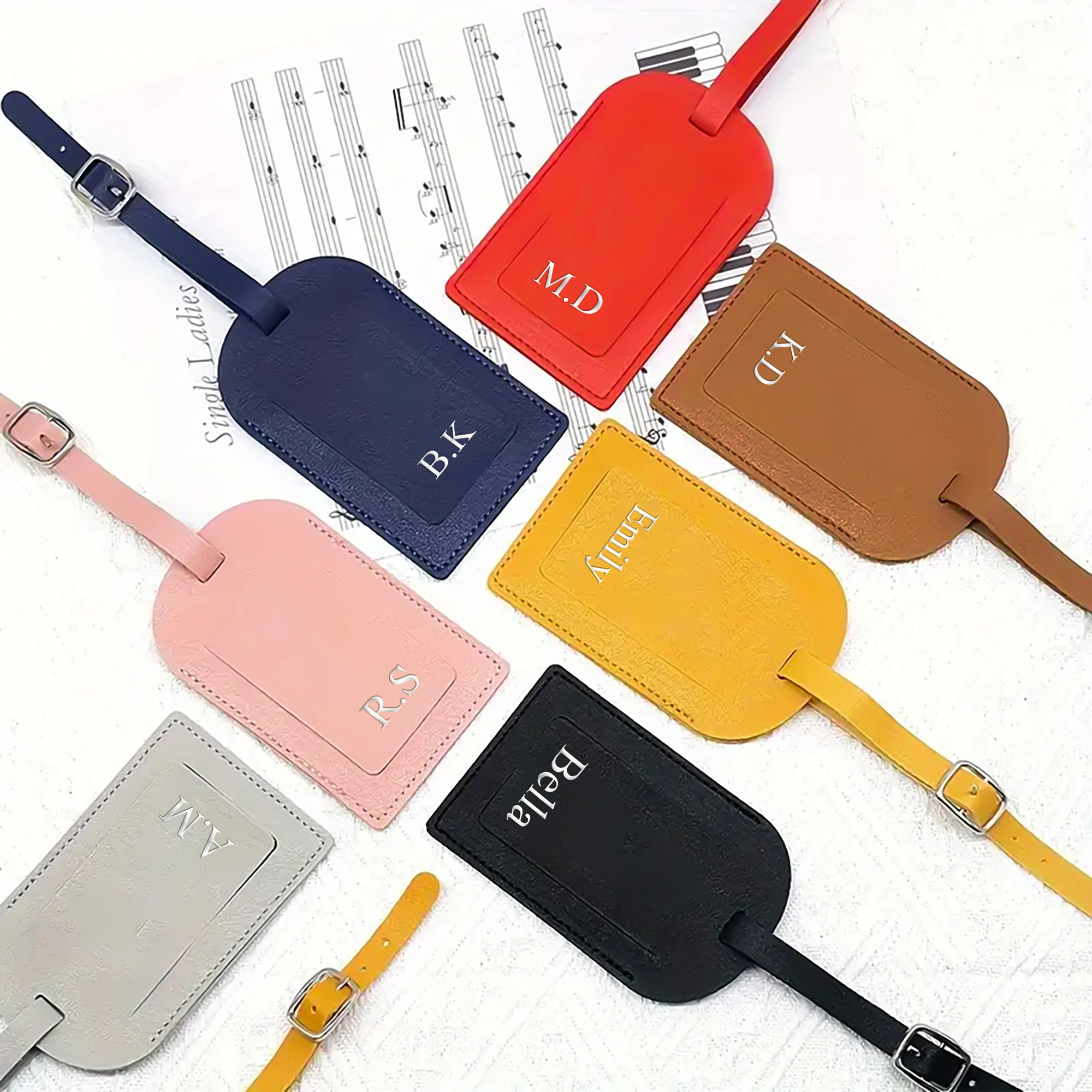 Customizable Engraved Silver Carving Lettering PU Artificial leather Luggage Tag With Metal Buckles Prevent Loss Privacy Cover thumbnail 2