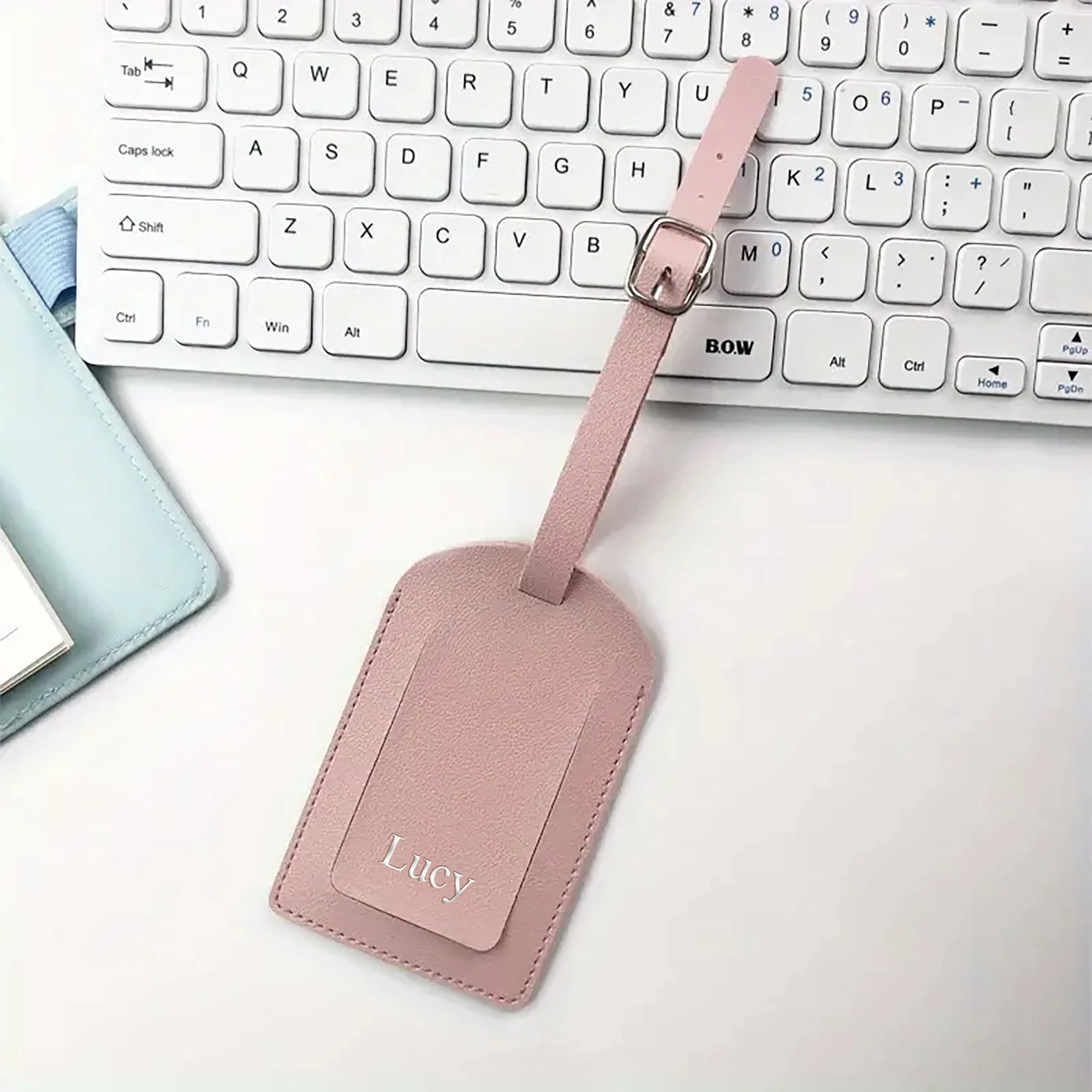 Customizable Engraved Silver Carving Lettering PU Artificial leather Luggage Tag With Metal Buckles Prevent Loss Privacy Cover thumbnail 6
