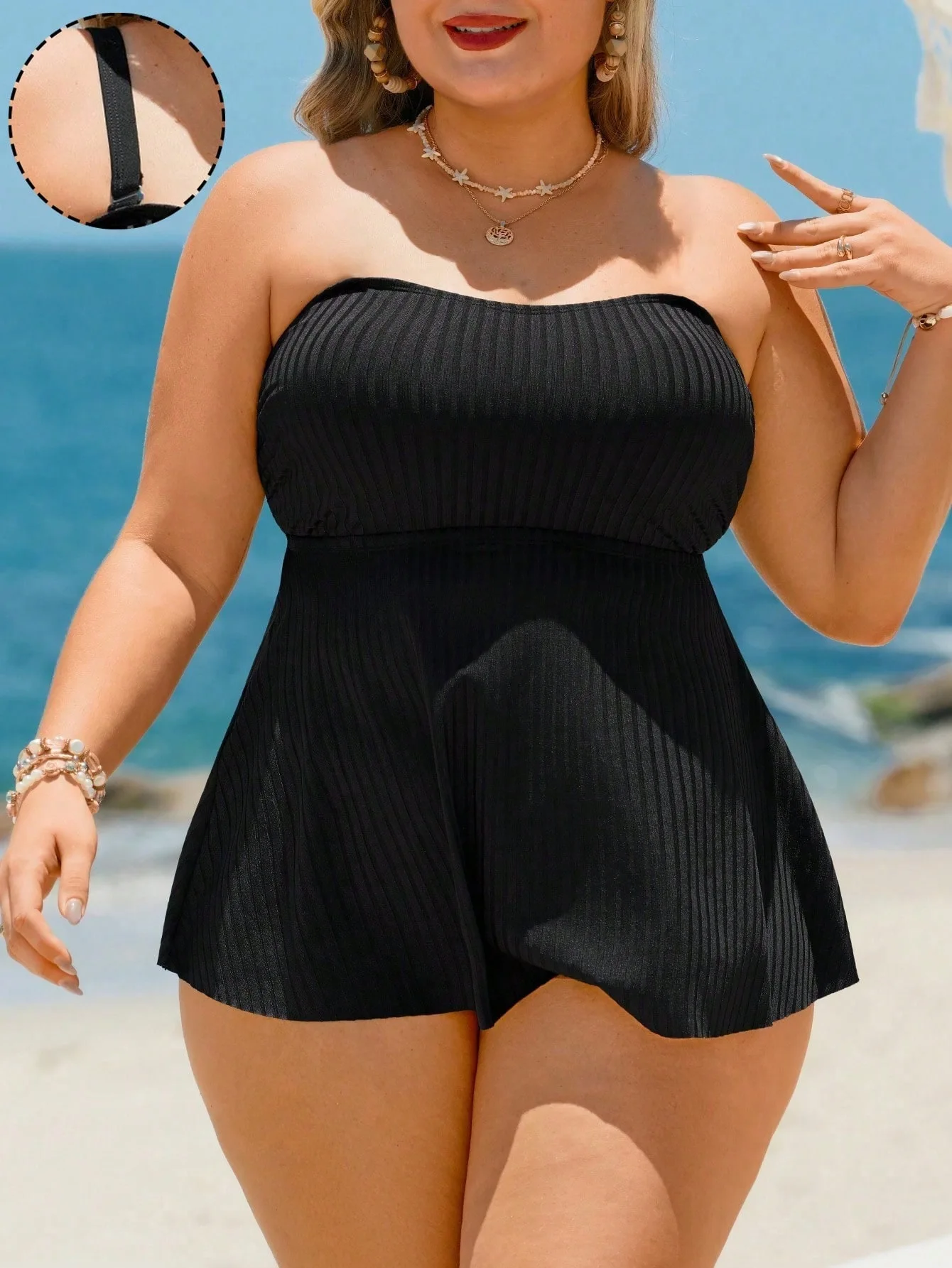 Plus Size Tankinis Women's Swimsuit  Two Piece Bikinis Sets Black Sexy Tummy Control Bathing Suits Swimwear thumbnail 6