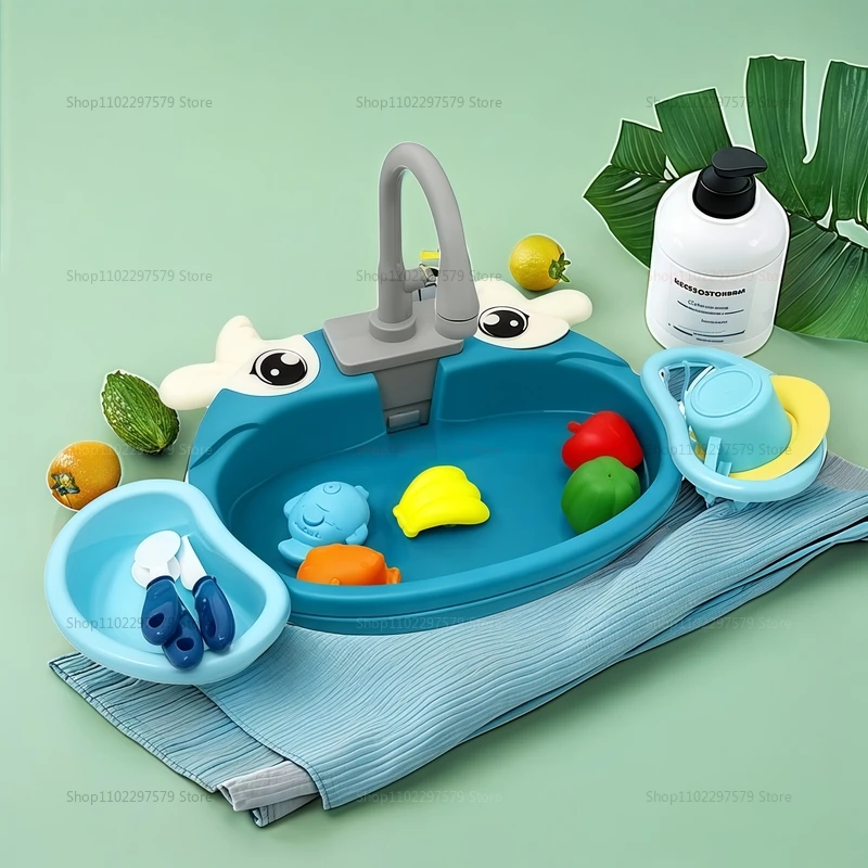 Children Play Kitchen Set Simulated Dishwasher Sink Hand Basin with Electric Circulating Water Toy for Boys Girls Birthday Gifts thumbnail 5