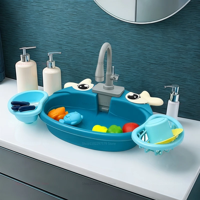 Children Play Kitchen Set Simulated Dishwasher Sink Hand Basin with Electric Circulating Water Toy for Boys Girls Birthday Gifts thumbnail 3