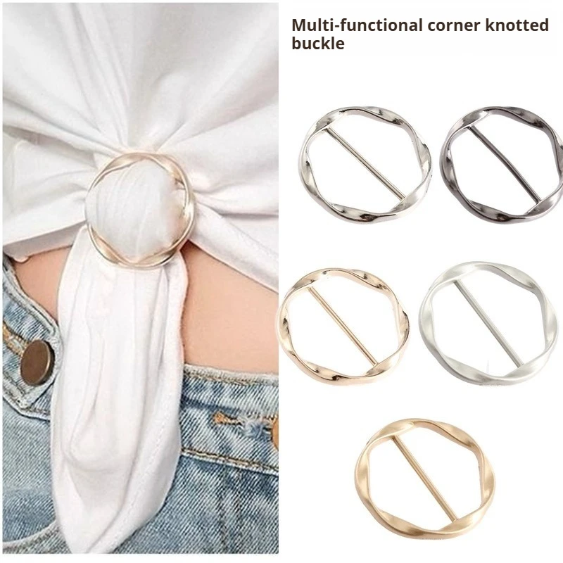 5pcs Fashion Metal Round Circle Clip Buckle Shawl T-Shirt Tie Clip Brooch Waist Buckle Versatile Clothing Ring Wrap Holder