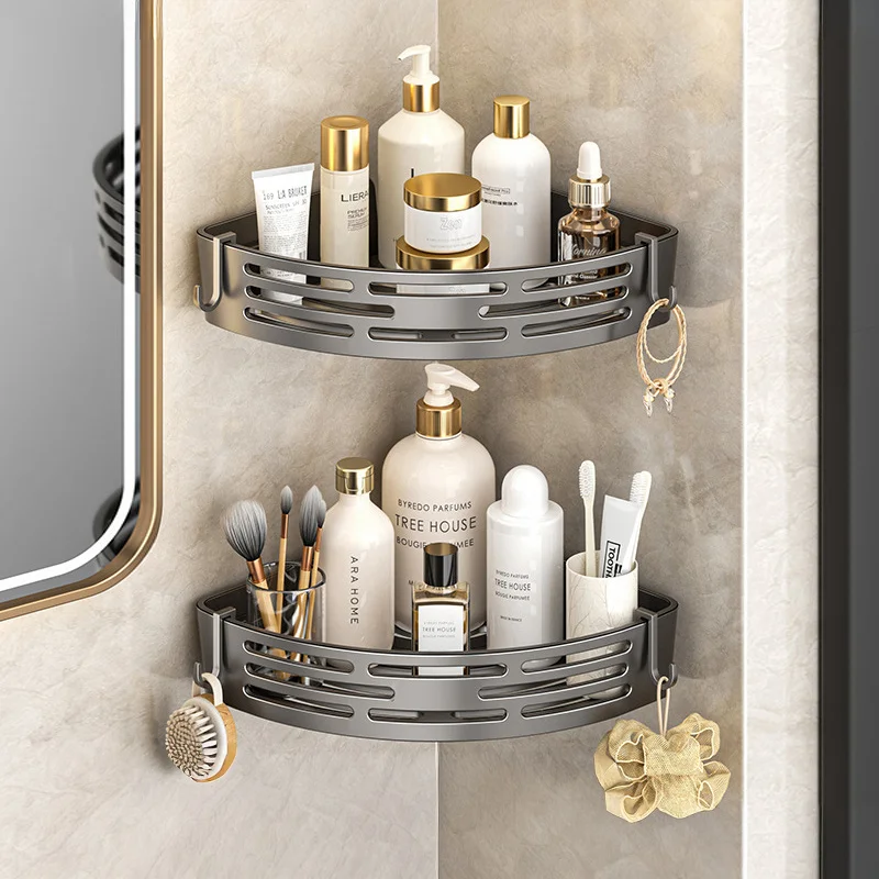 Modern Bathroom Corner Organizer Rack Self Adhesive Shower Shelf For Cosmetics Toiletries Storage Valentines Day Gift Home Decor thumbnail 2