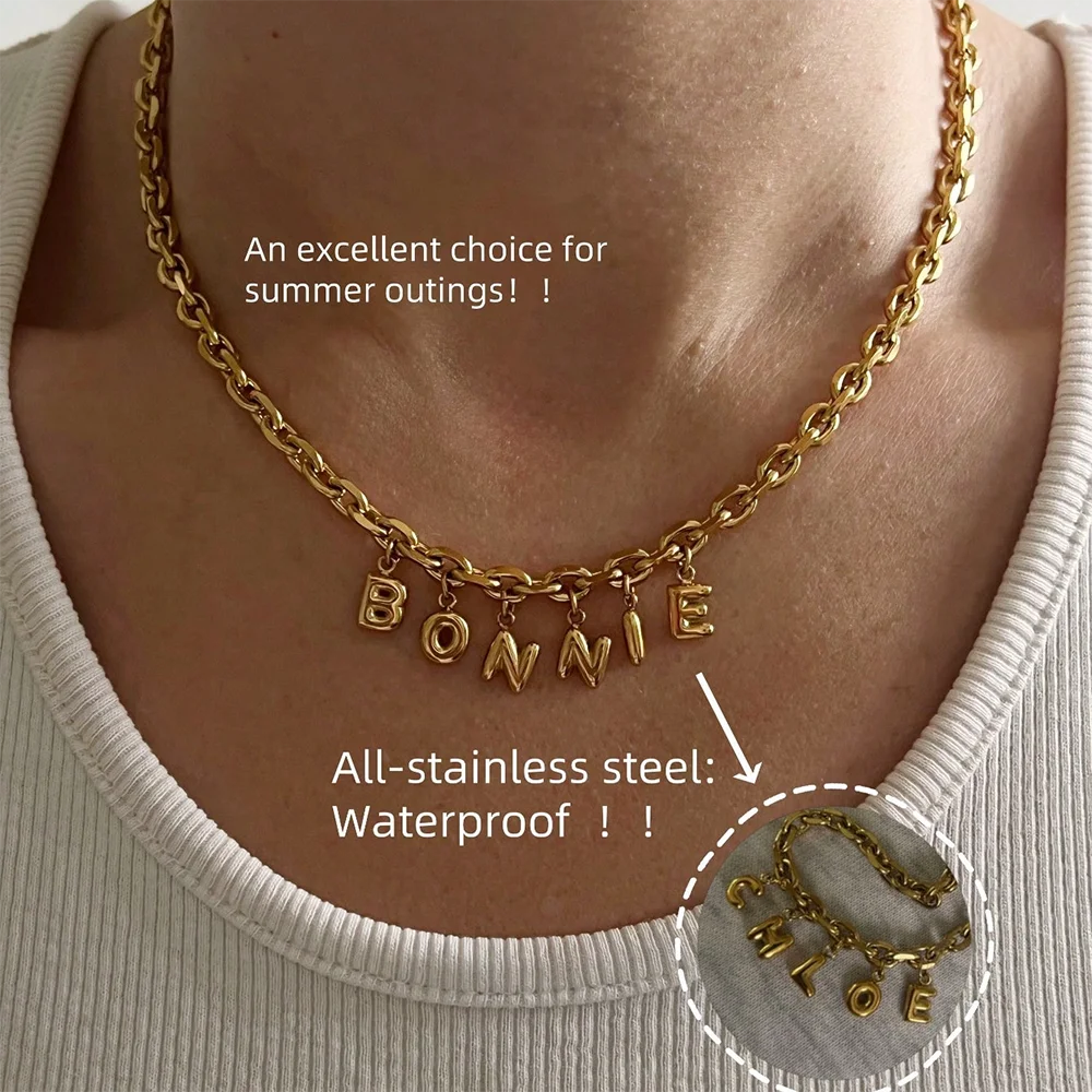 Custom 3D Bubble Name Thick Chain Necklace For Women Stainless Steel Initial Charm Nameplate New Personalized Jewelry Mama Gifts thumbnail 2