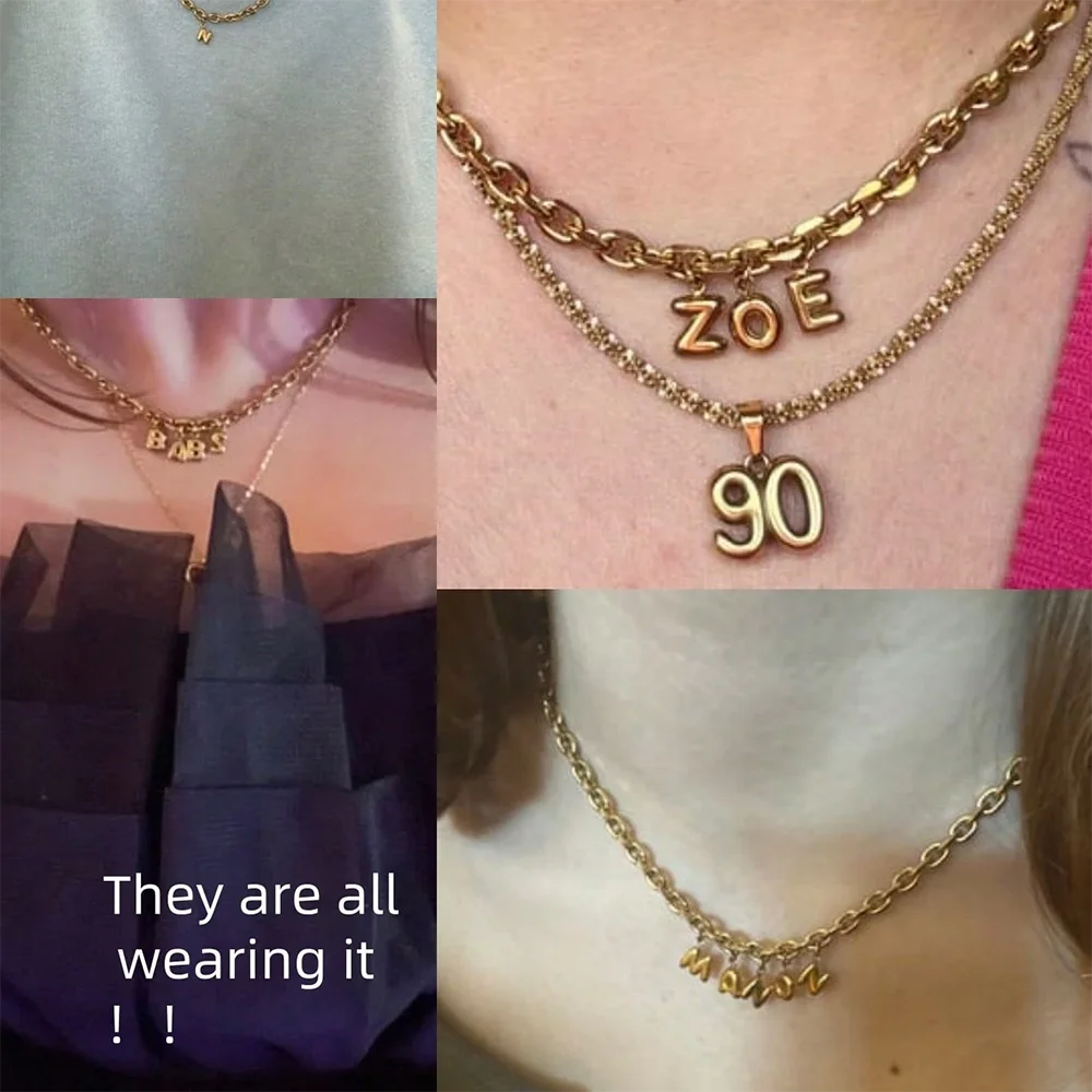 Custom 3D Bubble Name Thick Chain Necklace For Women Stainless Steel Initial Charm Nameplate New Personalized Jewelry Mama Gifts thumbnail 4
