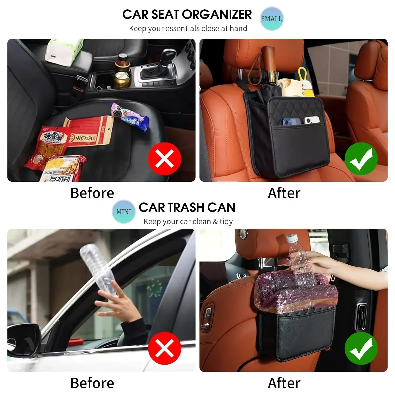 Universal Car Seat Back Organizer PU Leather Storage Bag Multi-Pocket Design Waterproof Tissue Holder Cup Holder Garbage Pocket thumbnail 6