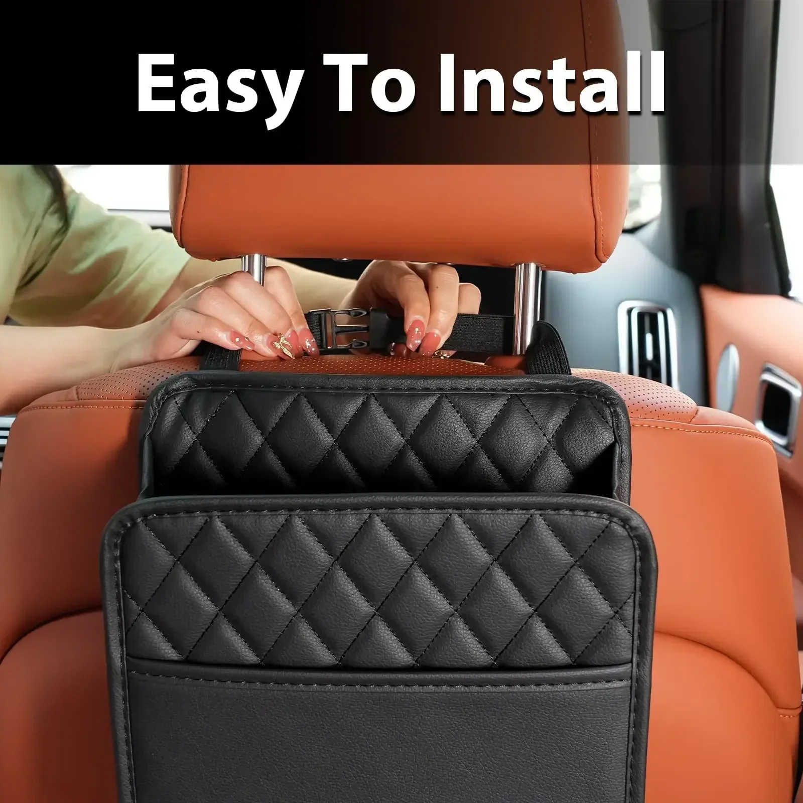 Universal Car Seat Back Organizer PU Leather Storage Bag Multi-Pocket Design Waterproof Tissue Holder Cup Holder Garbage Pocket thumbnail 2