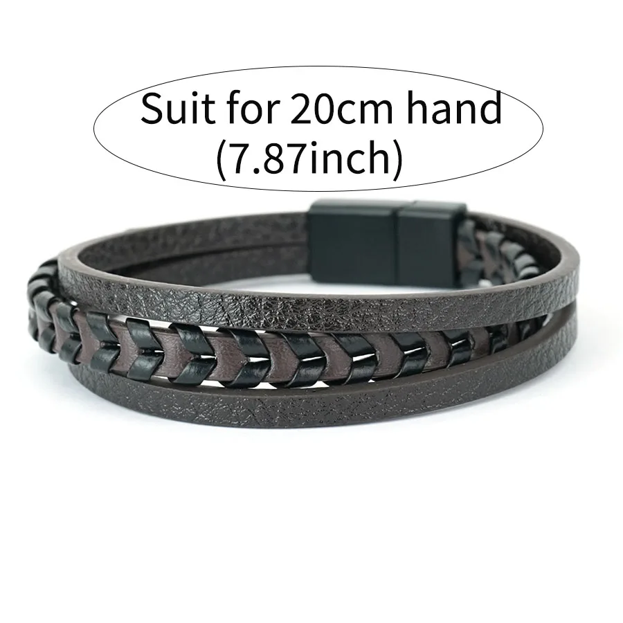 Hiphop Rock PU Leather Bracelet Man Apparel Accessories Three Layers Magnetic Clasp Chain Charm Braslet Punk Homme Hand Jewelry thumbnail 5