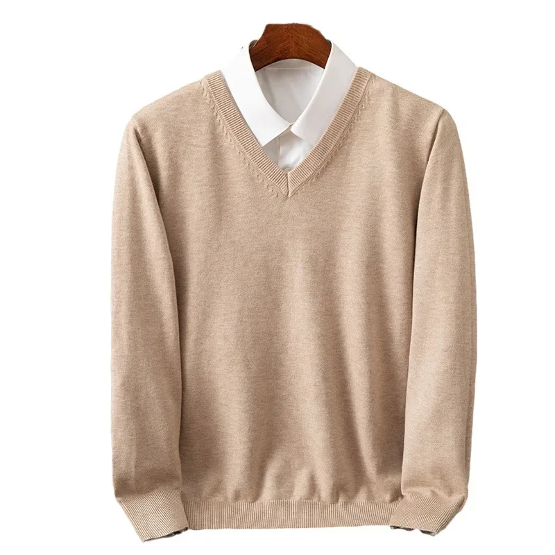 Loose Fit Long Sleeve V-Neck Knitwear Spring Autumn New Style Men's Classic Overhead Sweater Business Casual Comfortable Knit Sh thumbnail 5