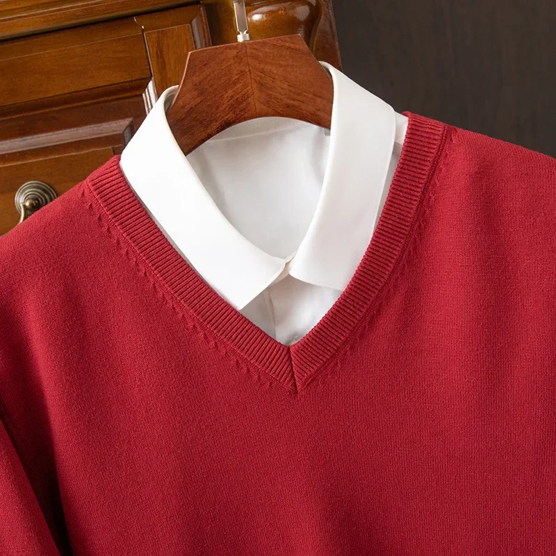 Loose Fit Long Sleeve V-Neck Knitwear Spring Autumn New Style Men's Classic Overhead Sweater Business Casual Comfortable Knit Sh thumbnail 4