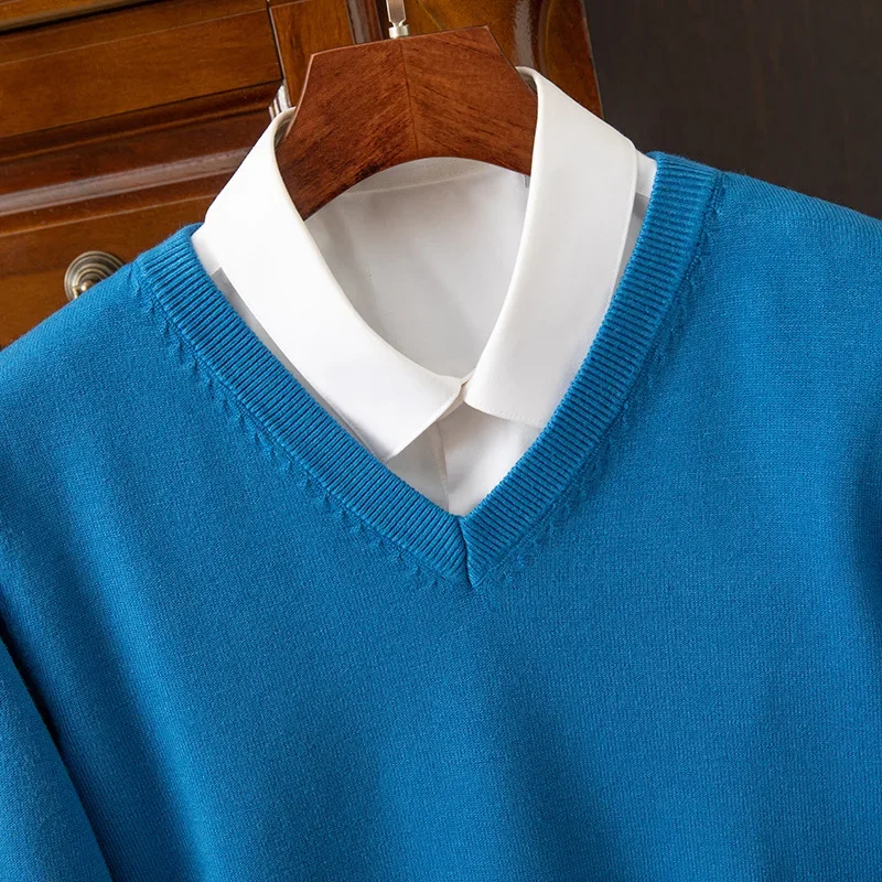 Loose Fit Long Sleeve V-Neck Knitwear Spring Autumn New Style Men's Classic Overhead Sweater Business Casual Comfortable Knit Sh