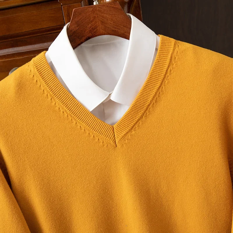 Loose Fit Long Sleeve V-Neck Knitwear Spring Autumn New Style Men's Classic Overhead Sweater Business Casual Comfortable Knit Sh thumbnail 3