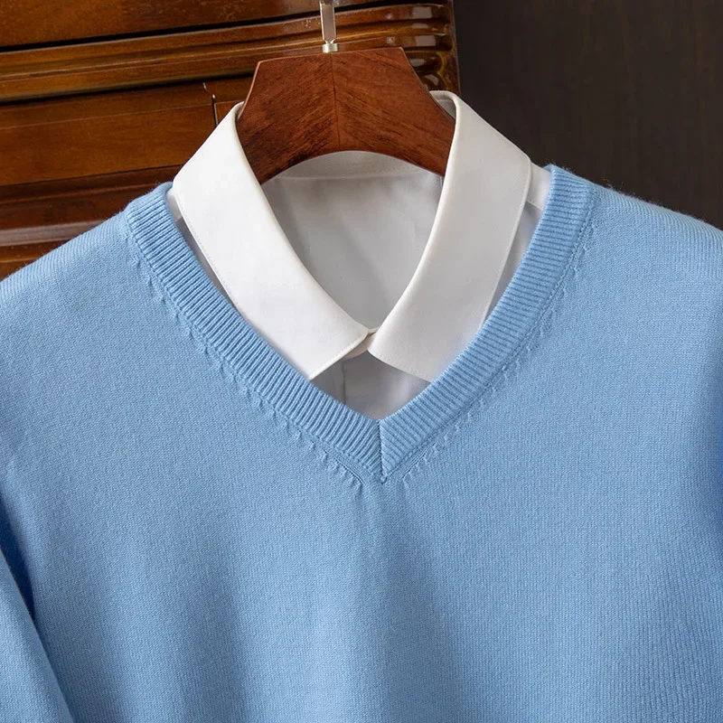 Loose Fit Long Sleeve V-Neck Knitwear Spring Autumn New Style Men's Classic Overhead Sweater Business Casual Comfortable Knit Sh thumbnail 2