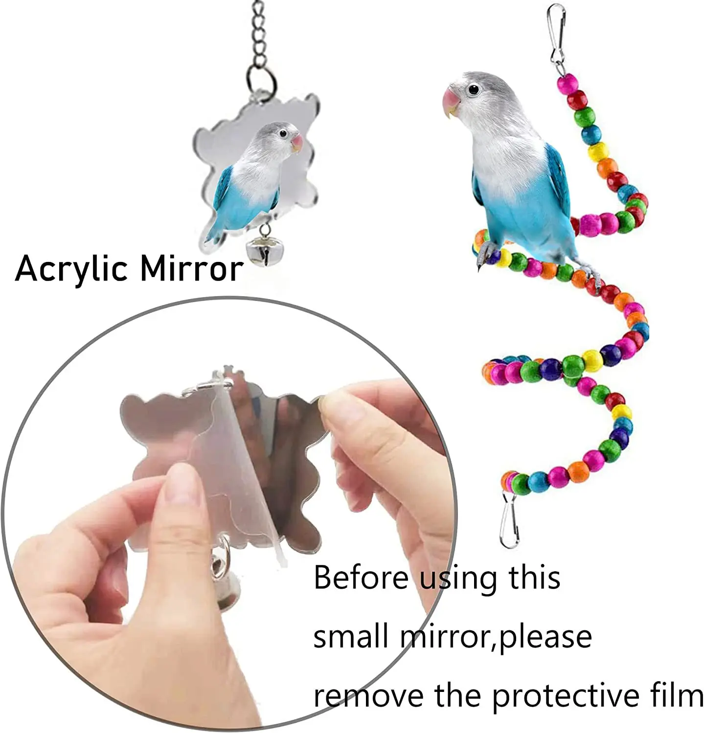 7pcs Pack Wood Parrot Toys Bird Toy Cage Bird Accessories Swing Suspension Bridge Ball Cage Bells Pet Supplies Set thumbnail 3