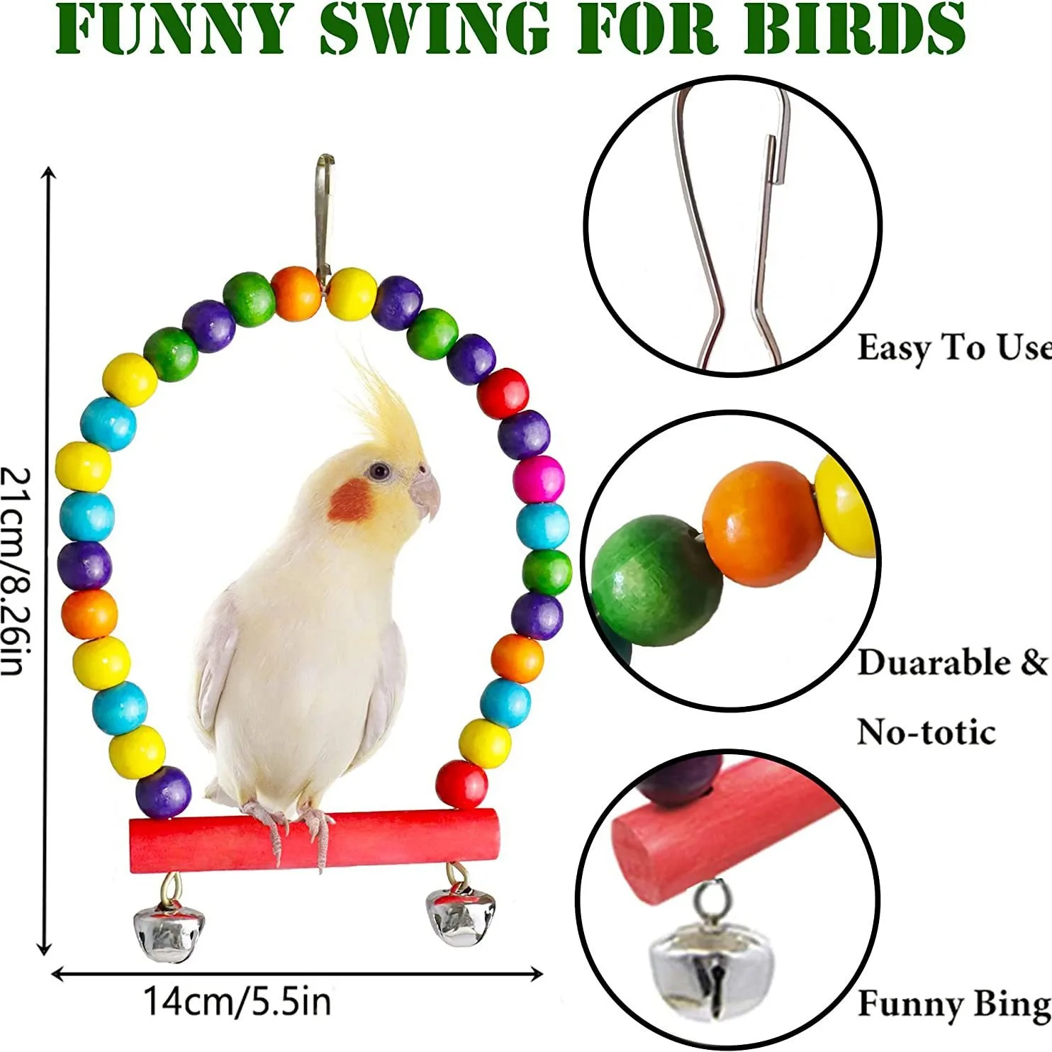 7pcs Pack Wood Parrot Toys Bird Toy Cage Bird Accessories Swing Suspension Bridge Ball Cage Bells Pet Supplies Set thumbnail 2