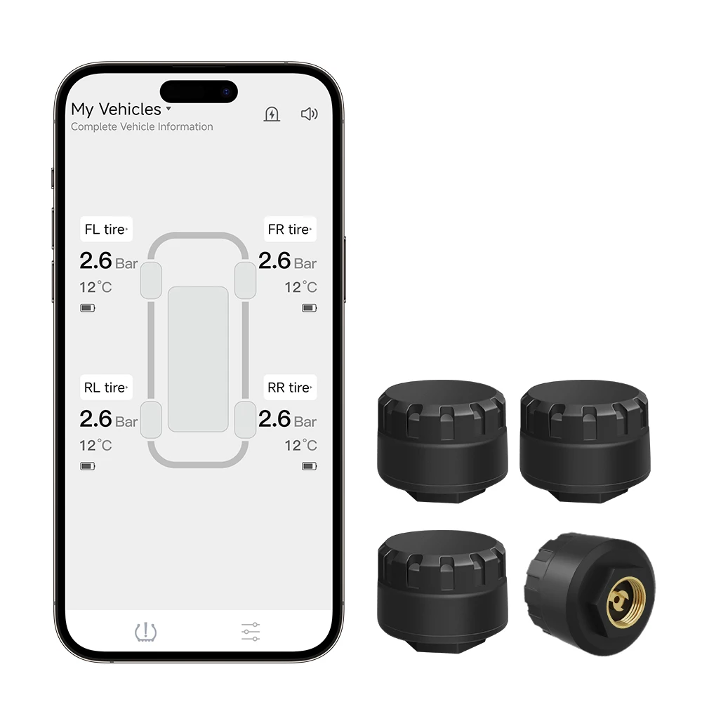 2026 Bluetooth External Tire Pressure Monitor BT TPMS Sensor For Motorcycle Car Van RV and Truck APP View 6 Major Abnormal Alarm