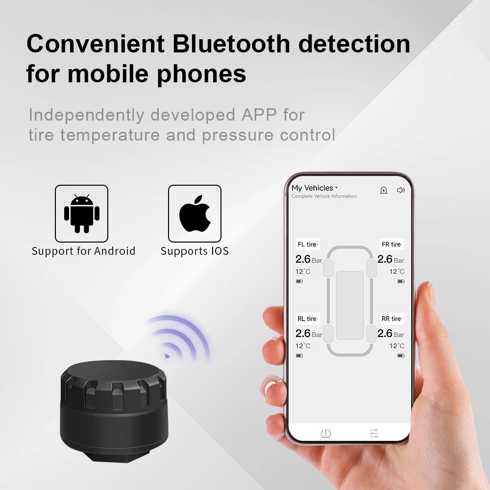 2026 Bluetooth External Tire Pressure Monitor BT TPMS Sensor For Motorcycle Car Van RV and Truck APP View 6 Major Abnormal Alarm thumbnail 3