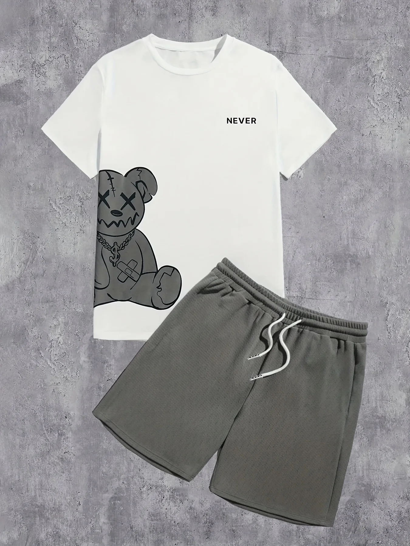 2026 Summer Casual Short-Sleeve Fashionable Breathable Sports Set Loose-Fit Quick-Dry Men's Short-Sleeve Hip-Hop Bear Print Set thumbnail 3