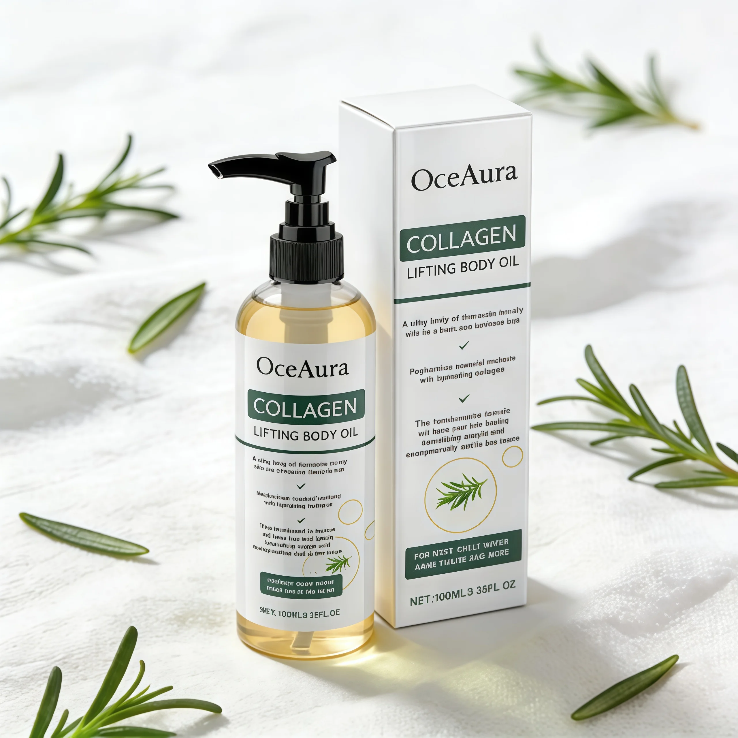OceAura Collagen Body Oil Enhance Skin Elasticity Wrinkle Remover Cellulite Massage Care Refreshing Rosemary Lift Body Oil 100ml