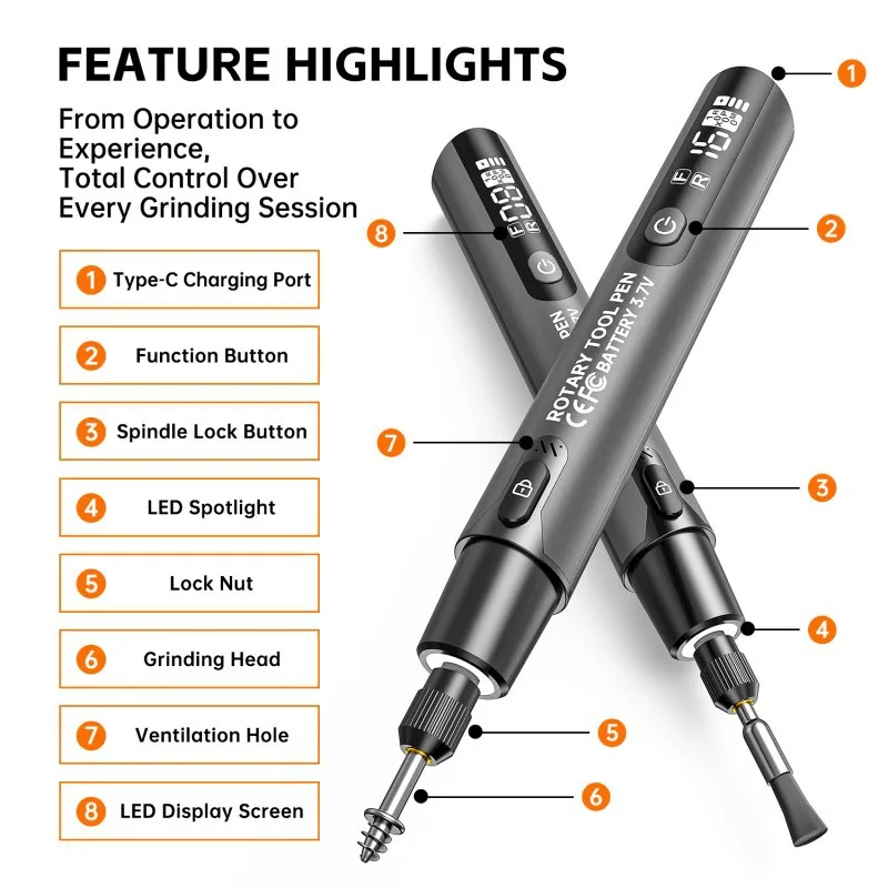 Electric Mini Engraving Pen Cordless Rotary Tool With LED Display Complete Kit For DIY Engraving Polishing Drilling Home Use thumbnail 2