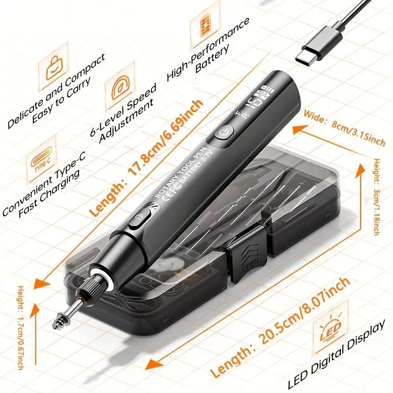 Electric Mini Engraving Pen Cordless Rotary Tool With LED Display Complete Kit For DIY Engraving Polishing Drilling Home Use thumbnail 3