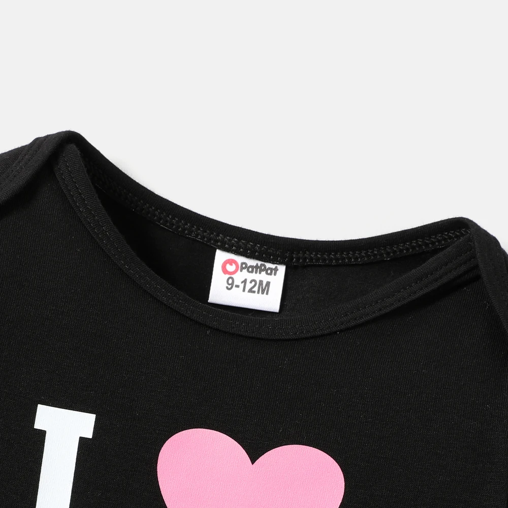 PatPat 2pcs Baby Girl Cotton Long-sleeve Heart & Letter Print Romper and Sweatpants Set thumbnail 6