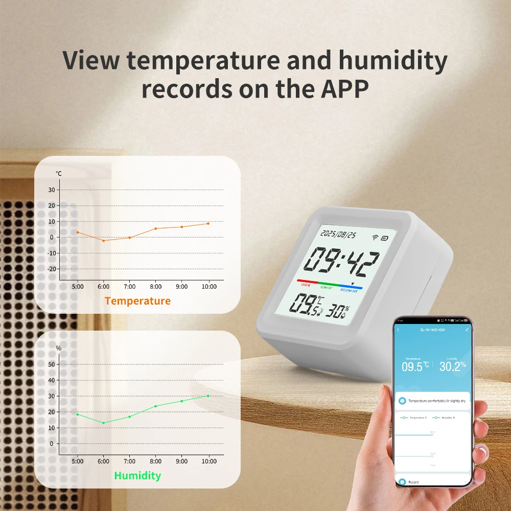 Tuya Temperature And Humidity Sensor 2.4G WiFi Smart Life App Remote Detecte Support Alexa Google Home thumbnail 6