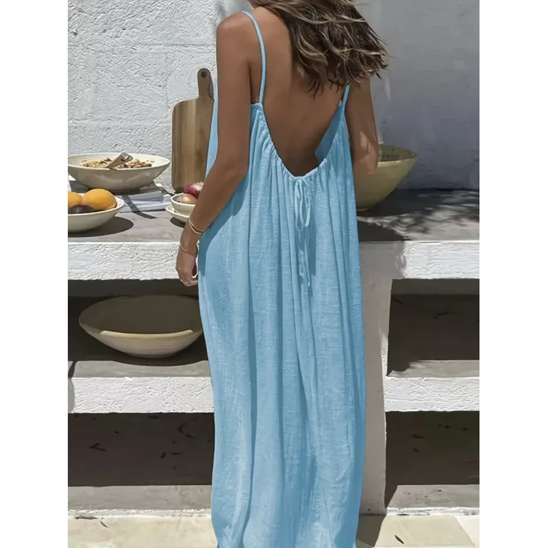 New Arrival Women's Strapless Backless Long Loose Home Dress Comfortable Sleepwear Casual Maxi Dress thumbnail 4