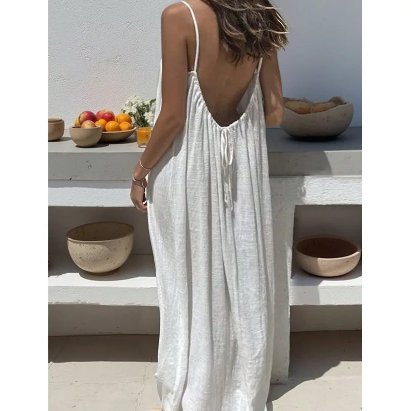 New Arrival Women's Strapless Backless Long Loose Home Dress Comfortable Sleepwear Casual Maxi Dress thumbnail 2