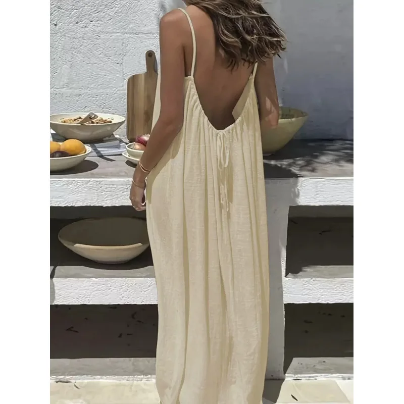 New Arrival Women's Strapless Backless Long Loose Home Dress Comfortable Sleepwear Casual Maxi Dress thumbnail 6
