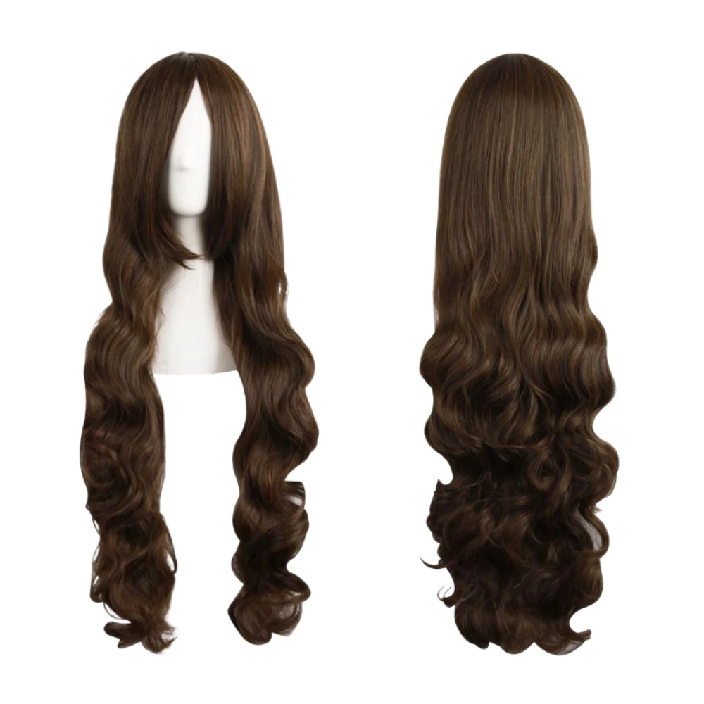 80cm Cosplay Wig Chocolate Brown Long Wave Hair Wigs Natural Looking Synthetic Lace Wigs for Daily Use Cosplay Party Salon