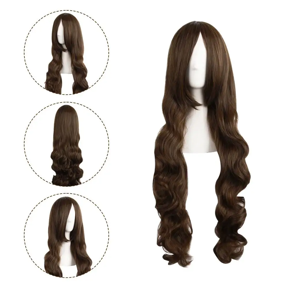80cm Cosplay Wig Chocolate Brown Long Wave Hair Wigs Natural Looking Synthetic Lace Wigs for Daily Use Cosplay Party Salon thumbnail 2