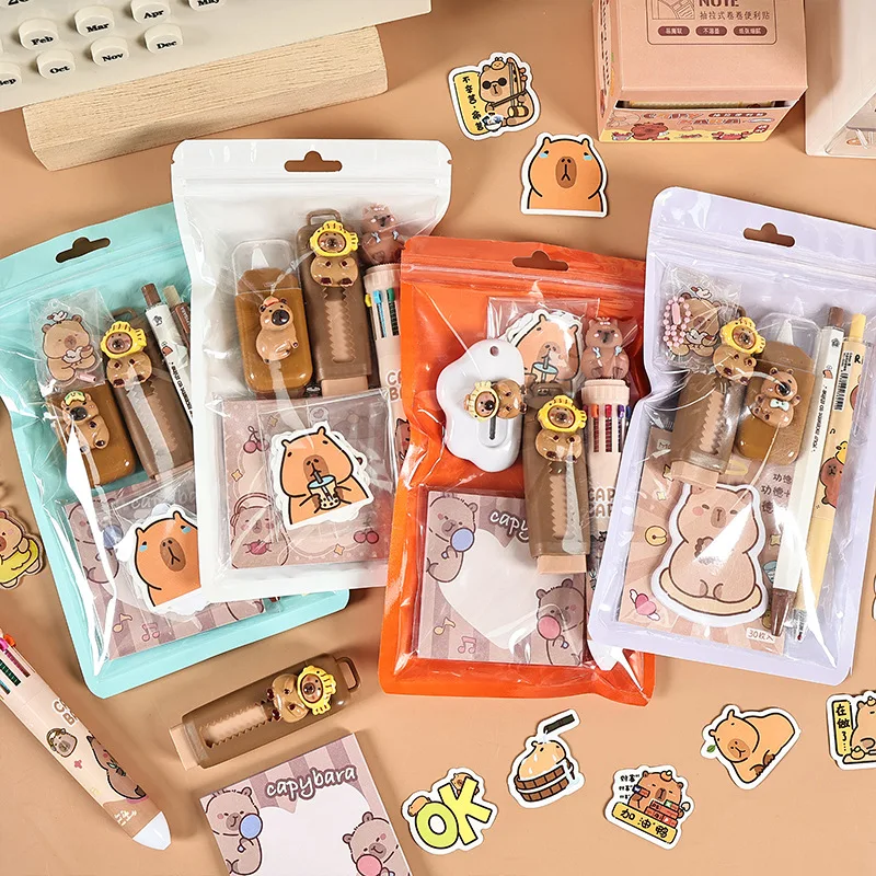 7-pcs Capibala Stationery Set, Student Gifts, Learning Supplies, School Season Gifts, Prizes, Handheld Gifts, Unisex Pen