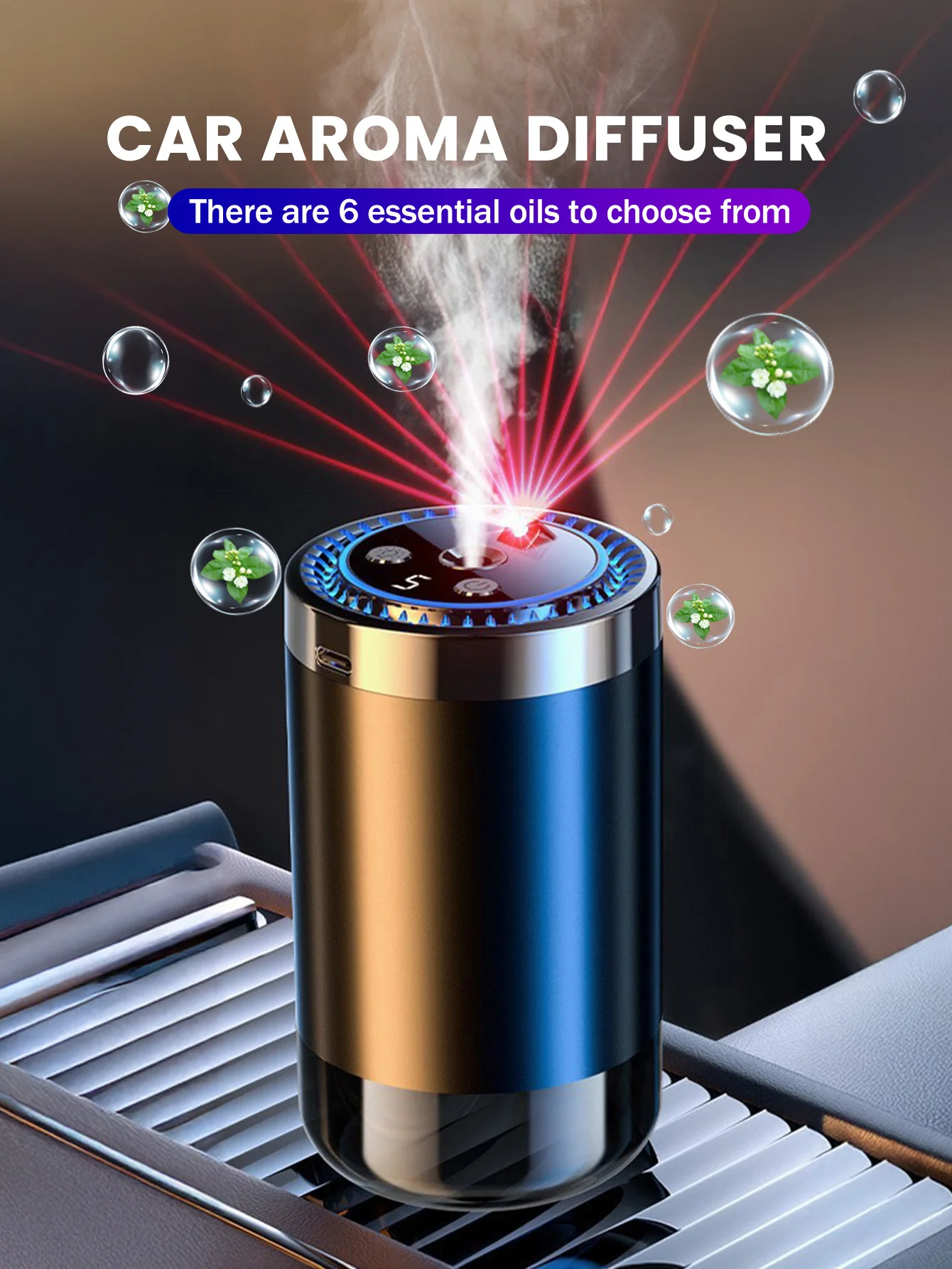 Rechargeable car aroma diffuser, aromatic essential oil, colorful lights, romantic starry sky lights, bedroom gift thumbnail 2