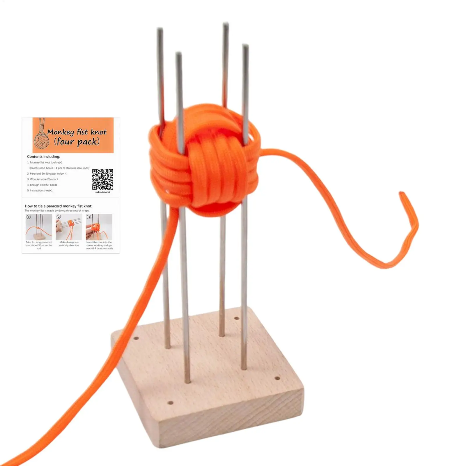 Monkey Fist Knot Jig Wooden Base Paracord Craft Tool with Rope for Keychain Backpack Decor DIY Camping Survival Gear Gift