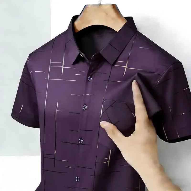 2026 High-Quality Men's Casual Fashion Shirt Short Sleeve Button-Down with Geometric Pattern thumbnail 5