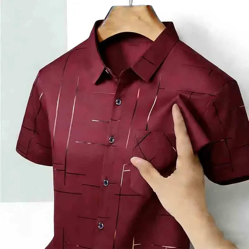 2026 High-Quality Men's Casual Fashion Shirt Short Sleeve Button-Down with Geometric Pattern thumbnail 4