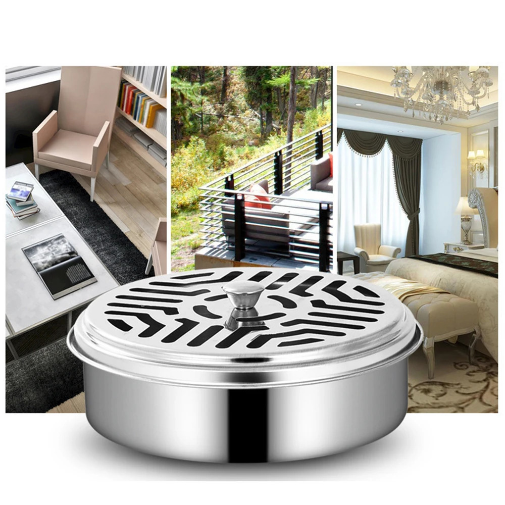 Stainless Steel Mosquito Coils Holder round Tray with Cover Easy to Clean Anti-Mosquito Supplies for Outdoor Picnic Travel