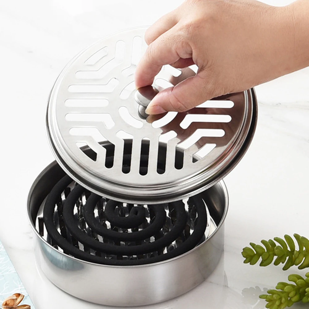 Stainless Steel Mosquito Coils Holder round Tray with Cover Easy to Clean Anti-Mosquito Supplies for Outdoor Picnic Travel thumbnail 2