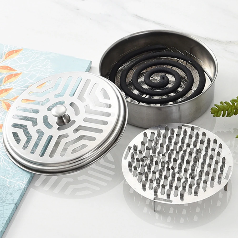 Stainless Steel Mosquito Coils Holder round Tray with Cover Easy to Clean Anti-Mosquito Supplies for Outdoor Picnic Travel thumbnail 5