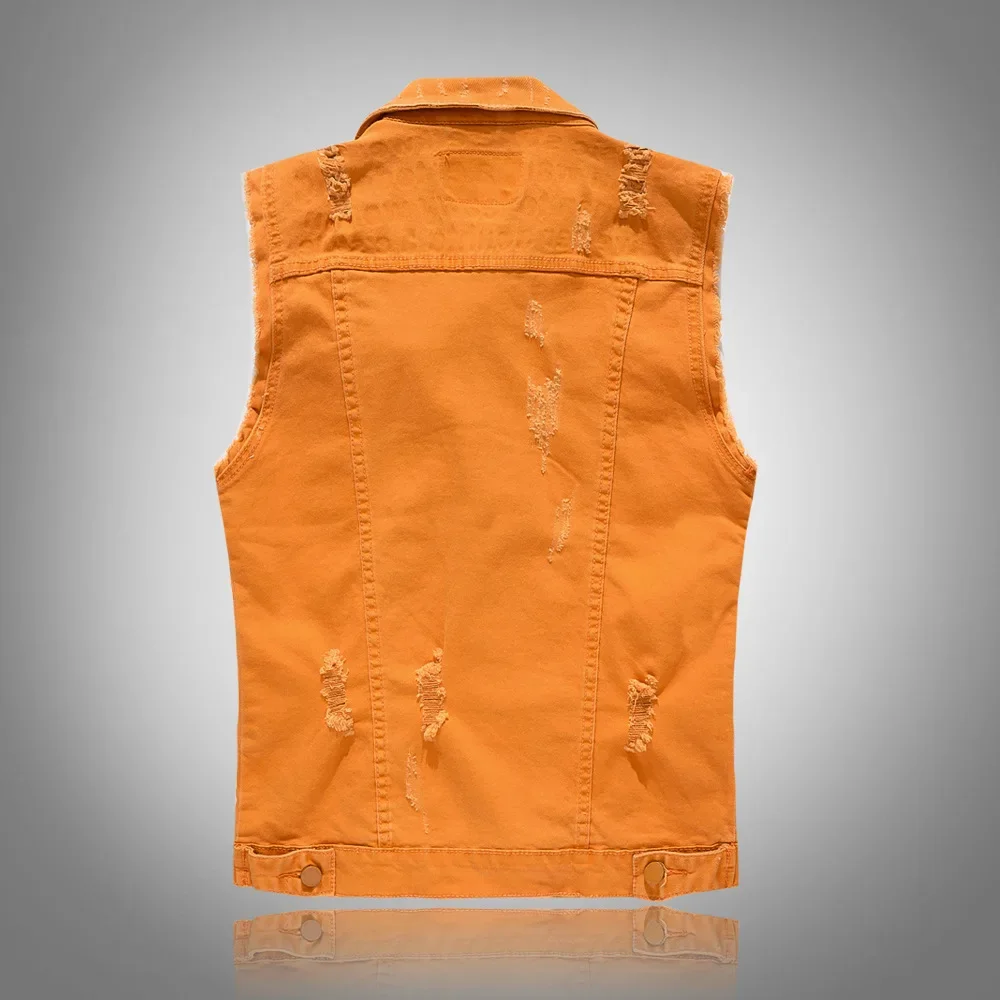 New Korean Style Sleeveless Denim Vest Orange Yellow Motorcycle Casual Vest Men's Fashionable And Comfortable Breathable thumbnail 2