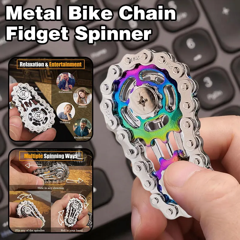Metal Bike Chain Fidget Spinner Toys Sprockets Flywheel Fingertip Gyro Fidget Spinner Antistress Anxiety Toys for Kid Adult Gift