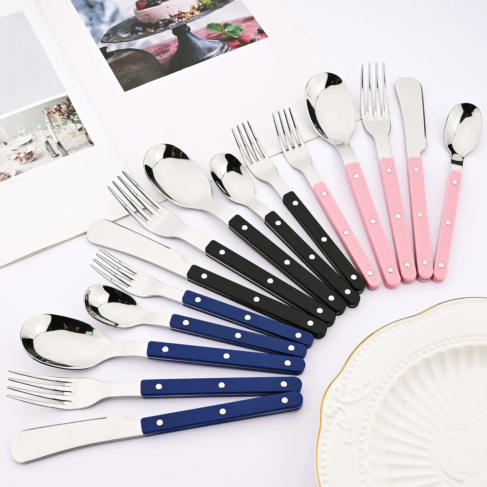 5Pcs Acrylic Handle Teaspoon Cutlery Set Stainless Steels Tableware Western Colorful Silver Dinnerware Home Kitchen Flatware Set thumbnail 4