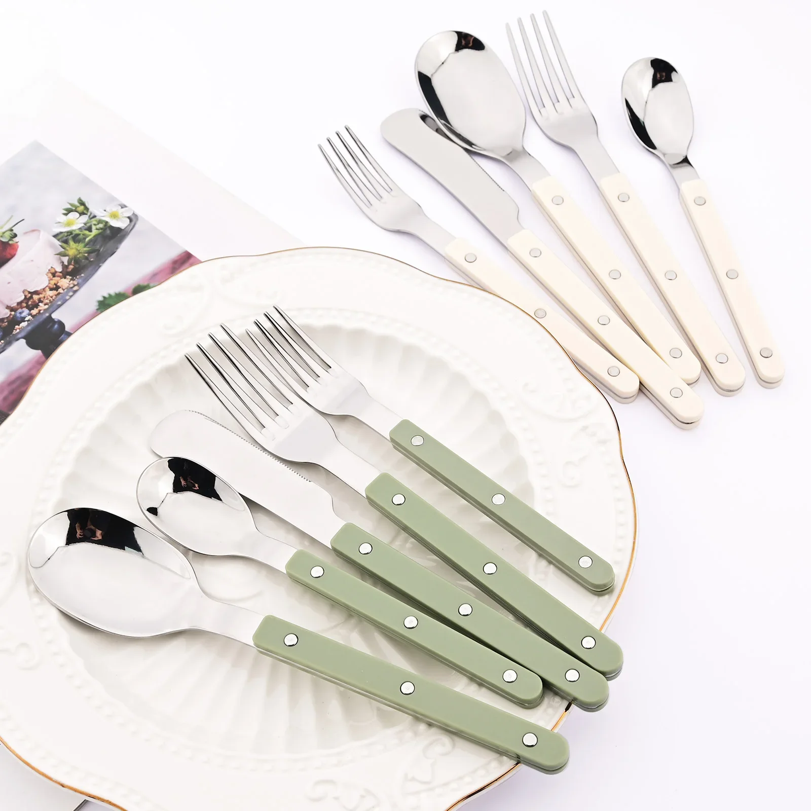 5Pcs Acrylic Handle Teaspoon Cutlery Set Stainless Steels Tableware Western Colorful Silver Dinnerware Home Kitchen Flatware Set thumbnail 6