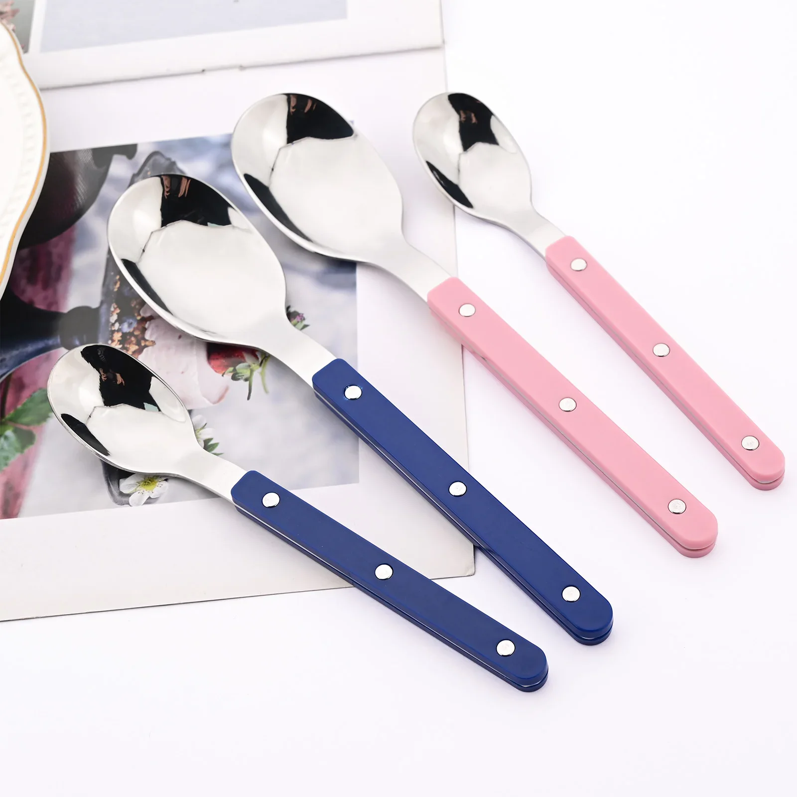 5Pcs Acrylic Handle Teaspoon Cutlery Set Stainless Steels Tableware Western Colorful Silver Dinnerware Home Kitchen Flatware Set thumbnail 2