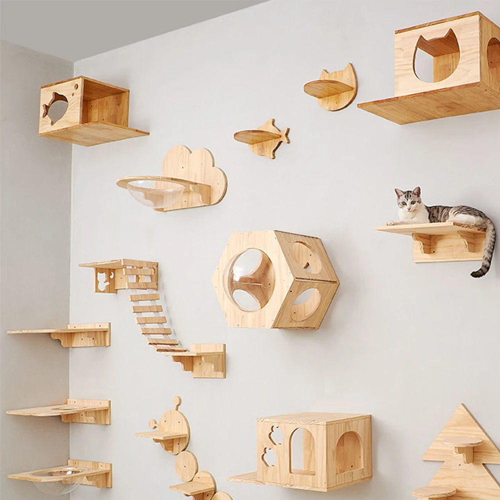 Wall Mounted Cat Shelf Floating Perch Modern Cat Wall Furniture Sturdy Space Saving Cat Bed for Indoor Cats Kittens Play Rest thumbnail 6