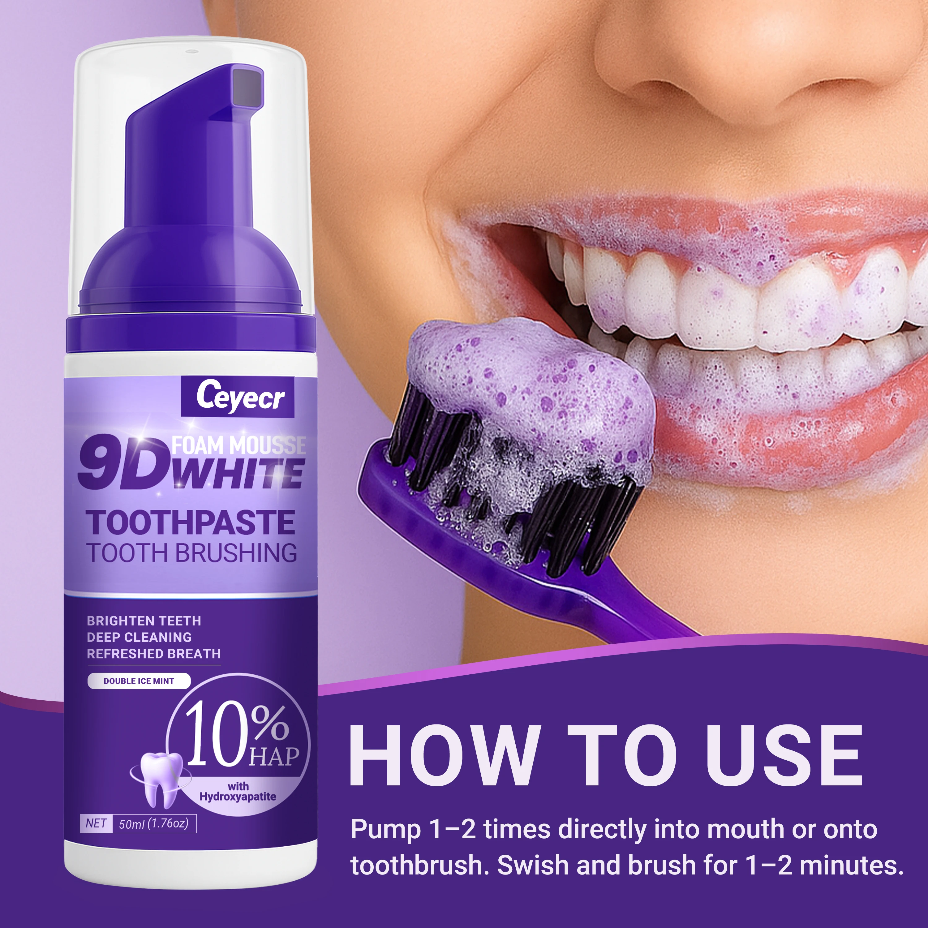 9D white Mousse Toothpaste Teeth Whitening Removing Yellow Teeth Cleaning Tooth Stain Oral Fresh Tooth Care Product thumbnail 5