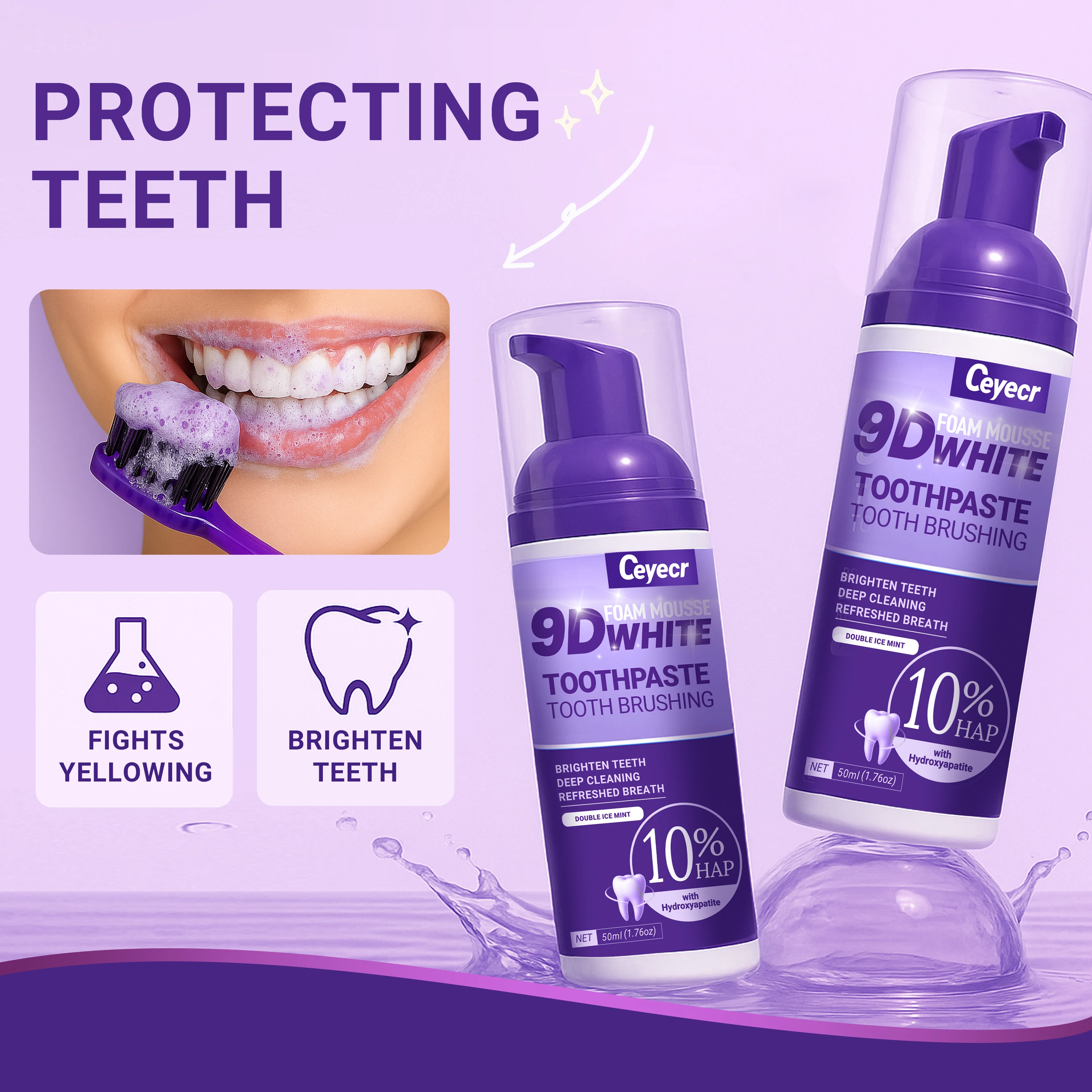 9D white Mousse Toothpaste Teeth Whitening Removing Yellow Teeth Cleaning Tooth Stain Oral Fresh Tooth Care Product thumbnail 6