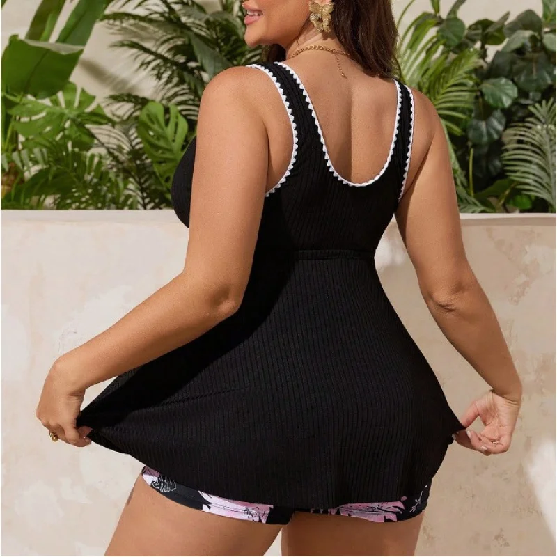 Plus Size Swimsuit New European and American Style Women's Two-Piece High-Waisted Tankini Swimsuit with Large Bust thumbnail 4