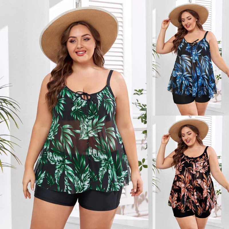 Plus Size Swimsuit New European and American Style Plus Size Swimsuit Two-Piece High-Waisted Tankini Women's Swimwear